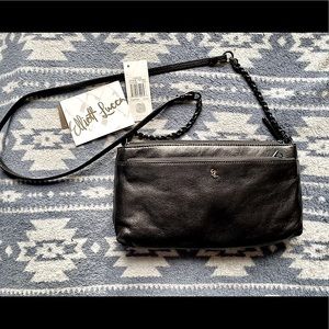 NWT Elliot Lucca black leather clutch, crossbody, clutch purse w/chain strap